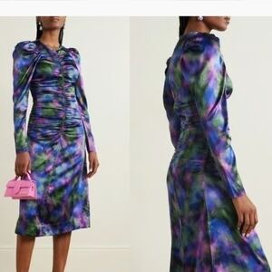 Ganni Organic Silk Multicolor Long Sleeve Dress